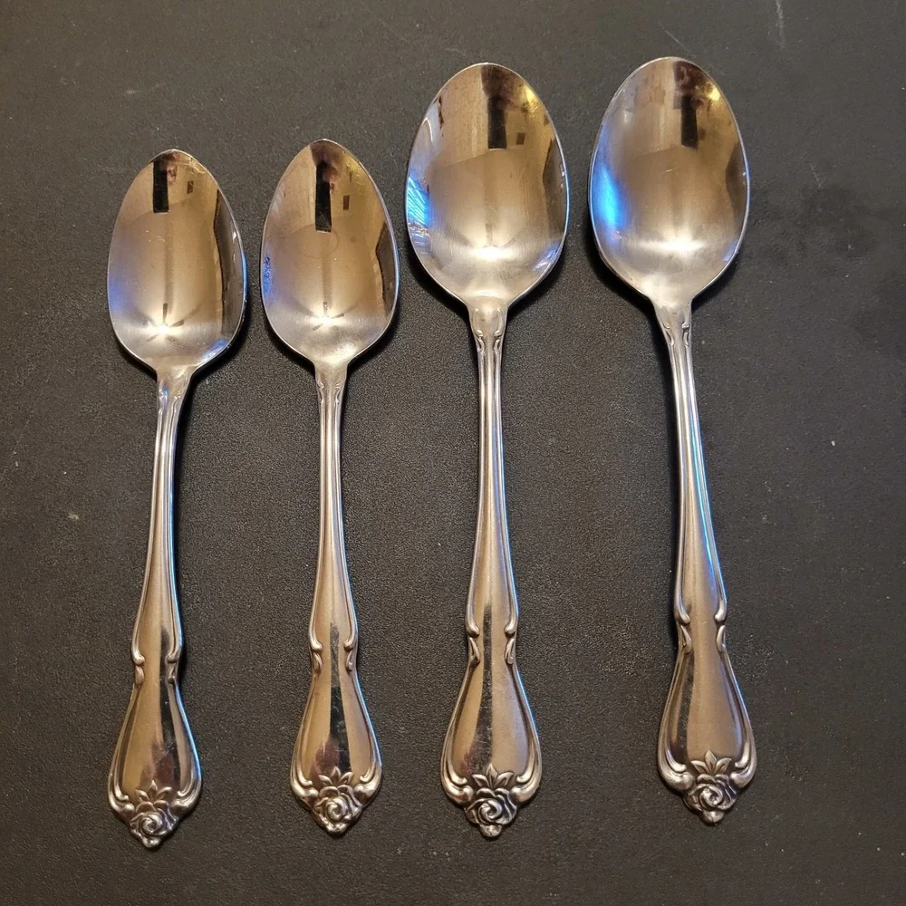 Vtg Lot of 4 Oneida USA TRUE/ARBOR ROSE Stainless 2‎ Soup & 2 Tea Spoons